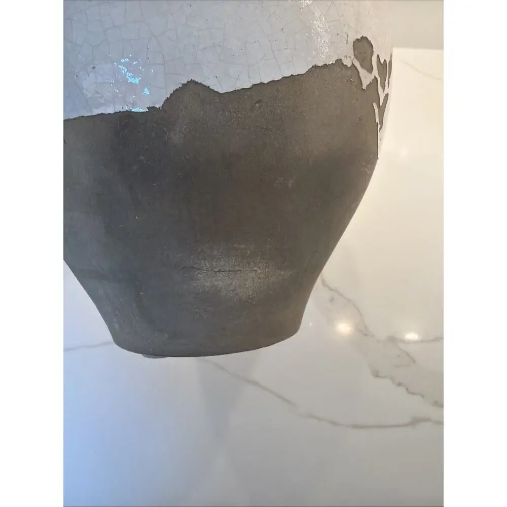 Pottery Barn Tuscany Crackle Glaze Terracotta Ceramic Urn Vase Rustic White